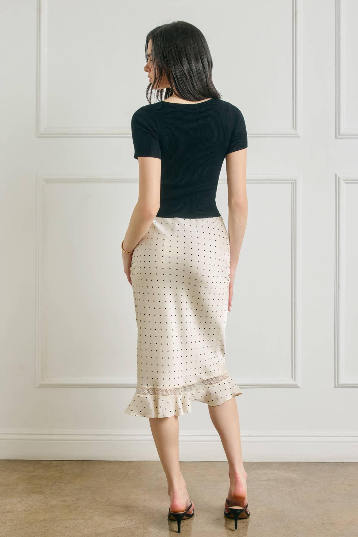 Polka Dot Lace Inset Ruffled Skirt