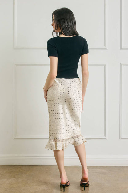 Polka Dot Lace Inset Ruffled Skirt