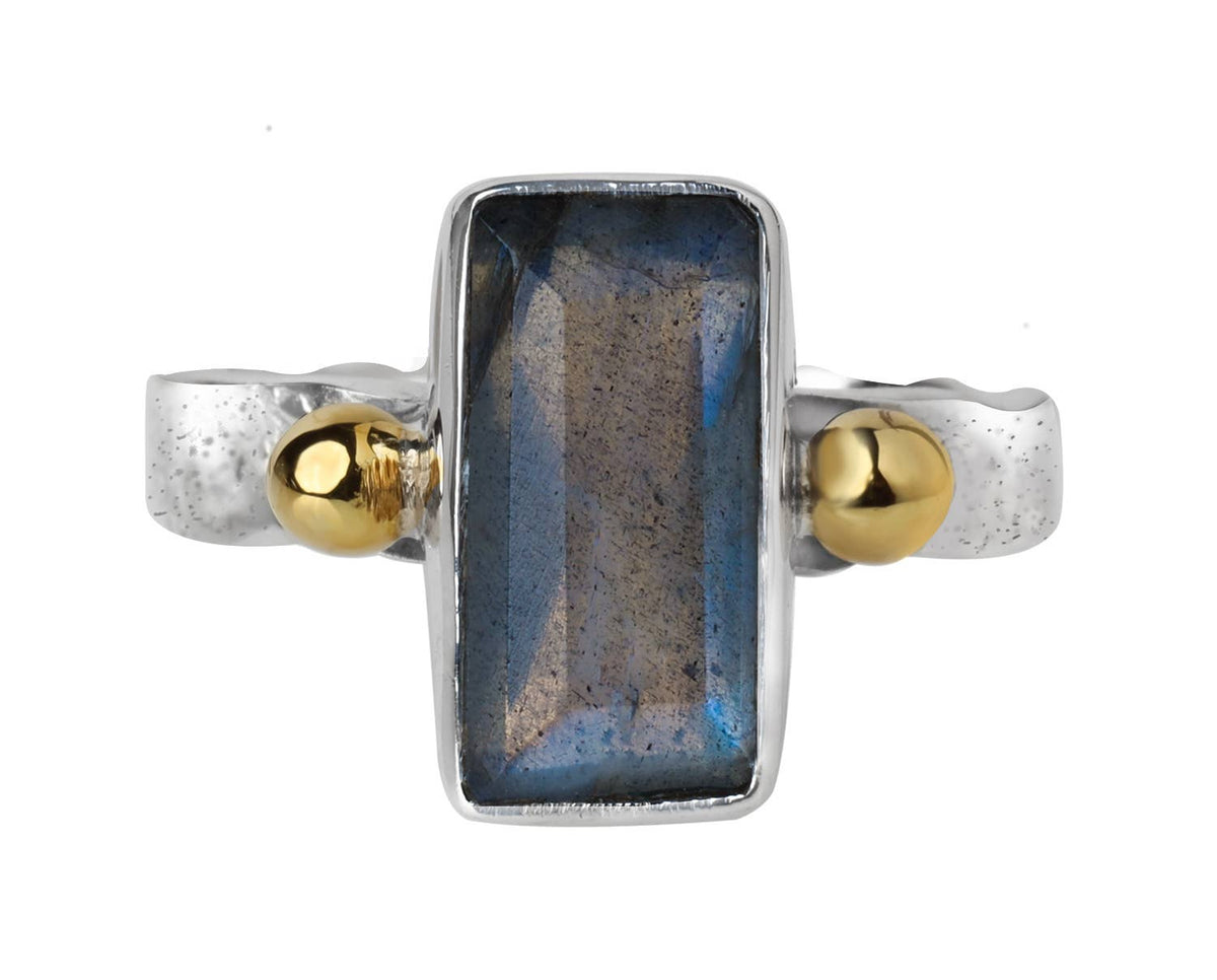 Labradorite 925 Sterling Silver with Brass Ring Jewelry
