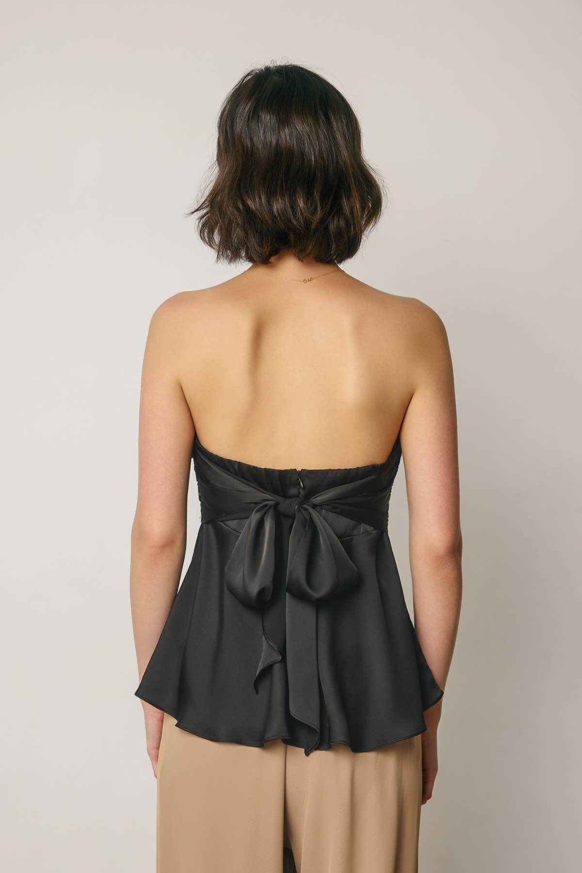 Satin Strapless Lace Flared Top