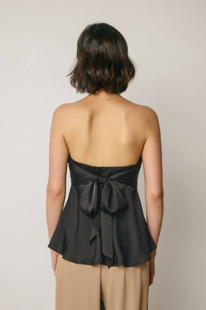 Satin Strapless Lace Flared Top