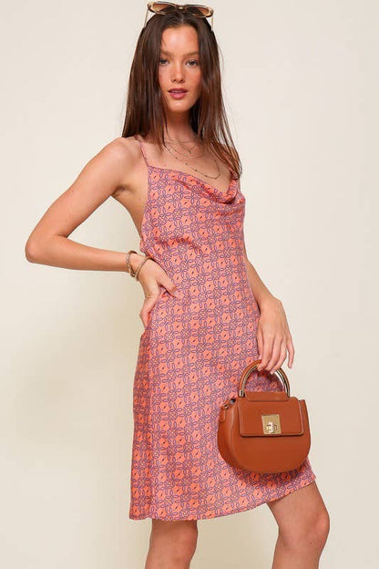 Boho Satin Cowl Neck Dress