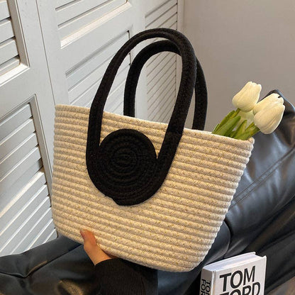 Color Block Woven Tote Handbag