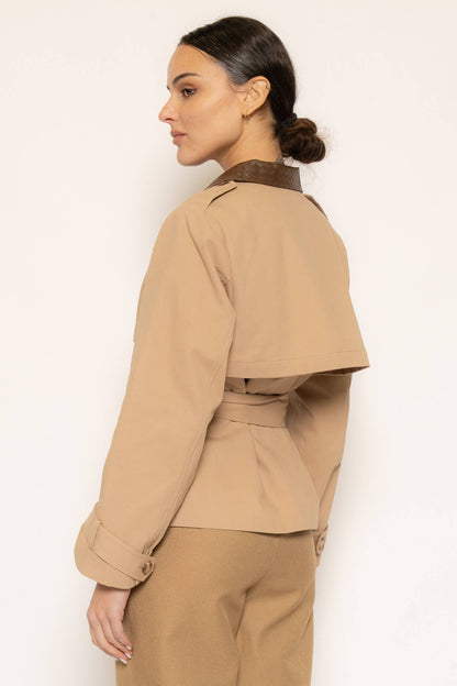 LEATHER COLLAR TRENCH JACKET