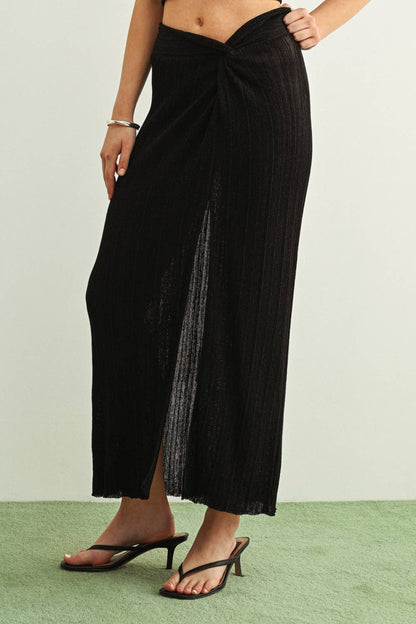 RIBBED TWIST ON THE SIDE KNITTED SKIRT