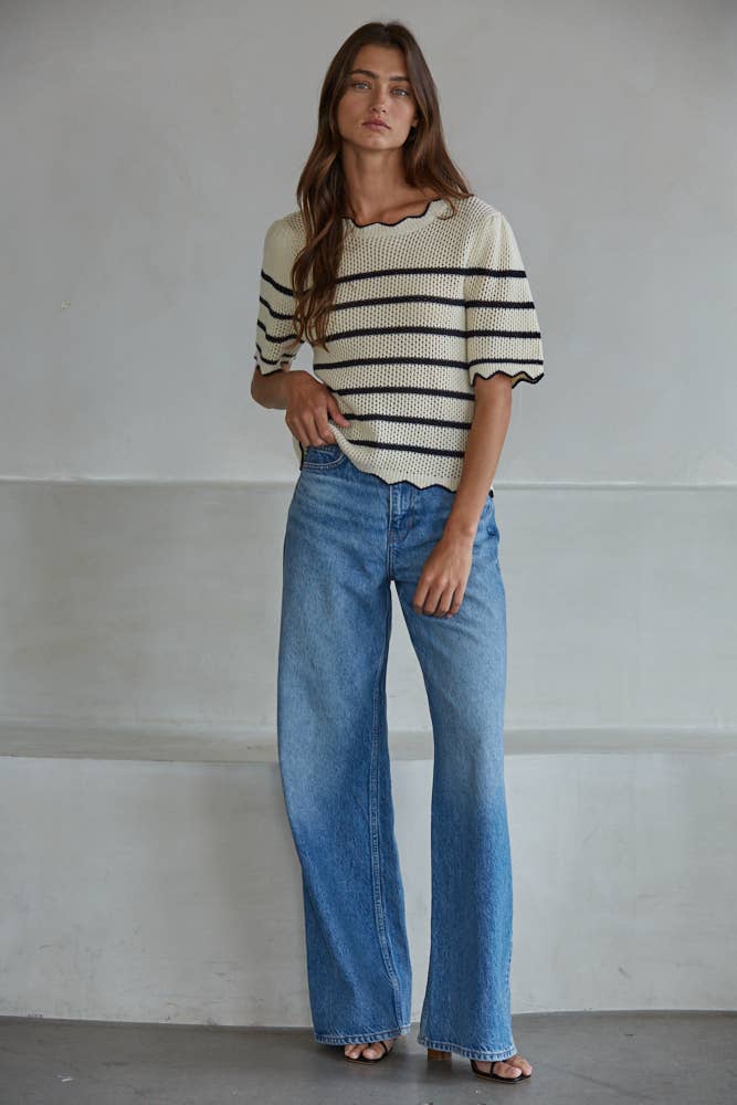 Knit Sweater Cotton Acrylic Crochet Striped Top