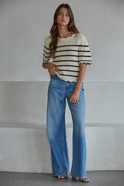 Knit Sweater Cotton Acrylic Crochet Striped Top