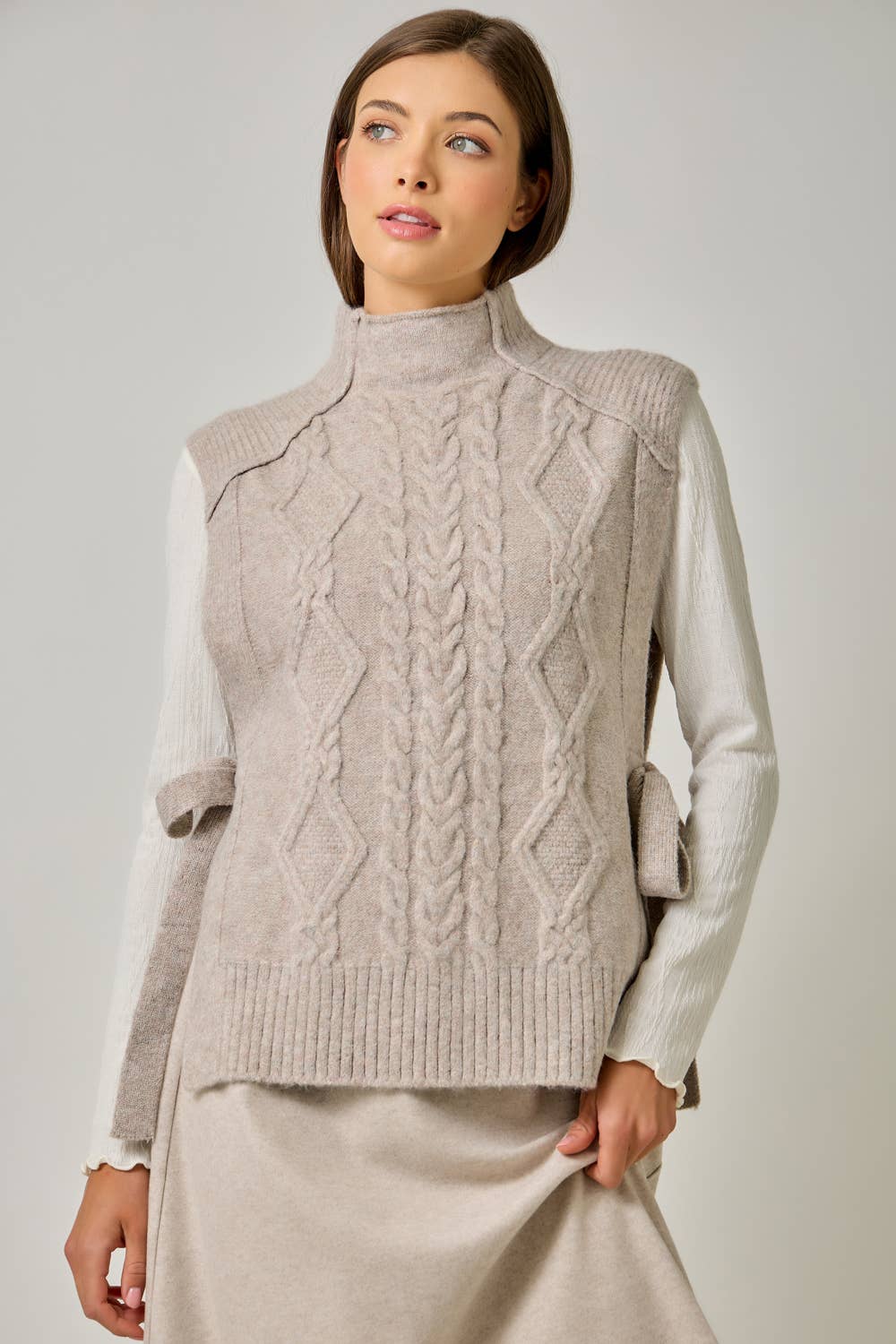 Cable Knit Mohair Side Tie Vest