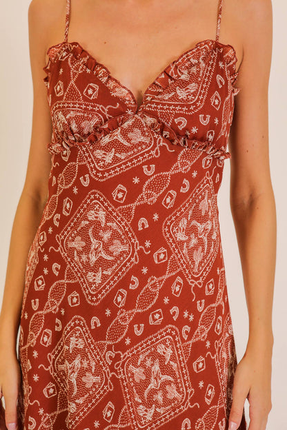 Western Bandana Print Midi Dress